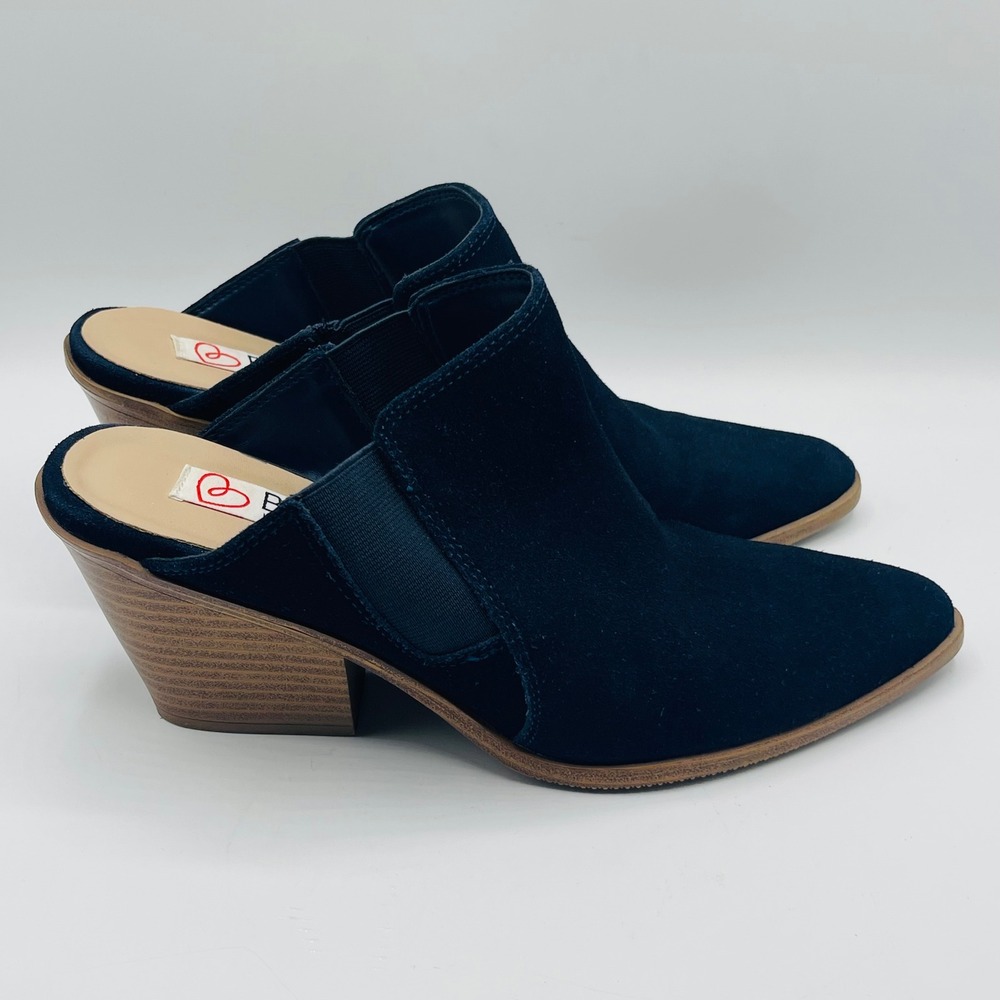 Blondo Normie Waterproof Suede Mules Navy Blue Pointed Toe Block Heel Size 9M